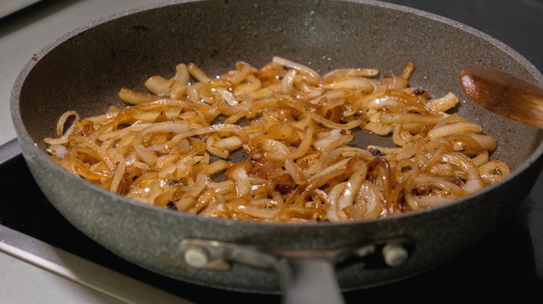 Caramelized onions in frying pan