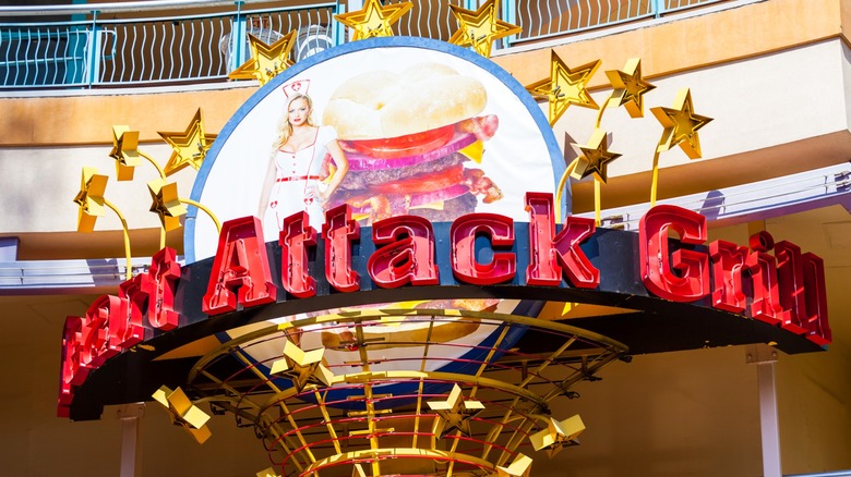Restaurant sign outside the Heart Attack Grill