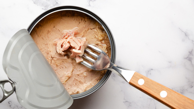 Close-up of a tin of canned tuna