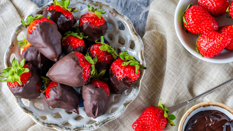 Bowl of chocolate covered strawberries