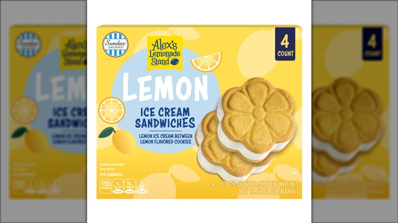 Sundae Shoppe Lemon Ice Cream Sandwiches from Aldi on a white background.