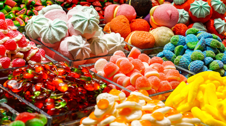 Assorted candy on display in a store