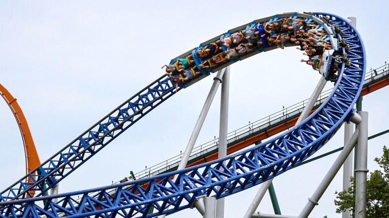 People riding on the Millennium Force rollercoaster at Cedat Point