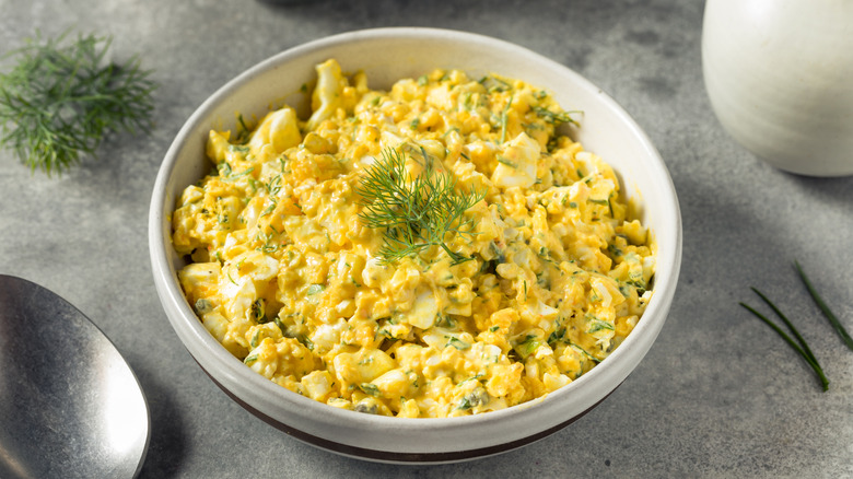 Homemade egg salad in a bowl