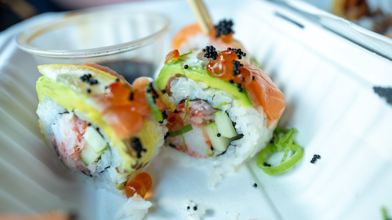 Leftover sushi rolls with crab, avocado, and cucumber