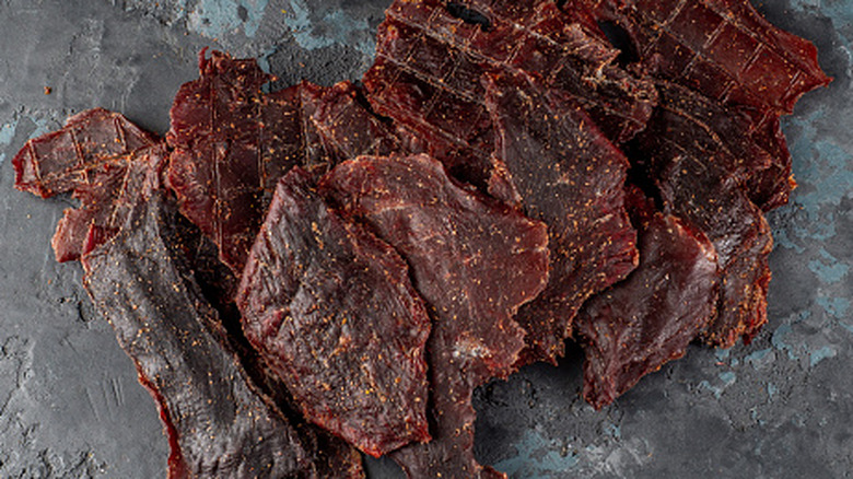 Pile of dried beef jerky