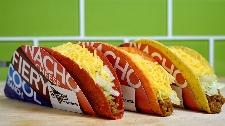 Three Doritos Locos crunchy tacos from Taco Bell