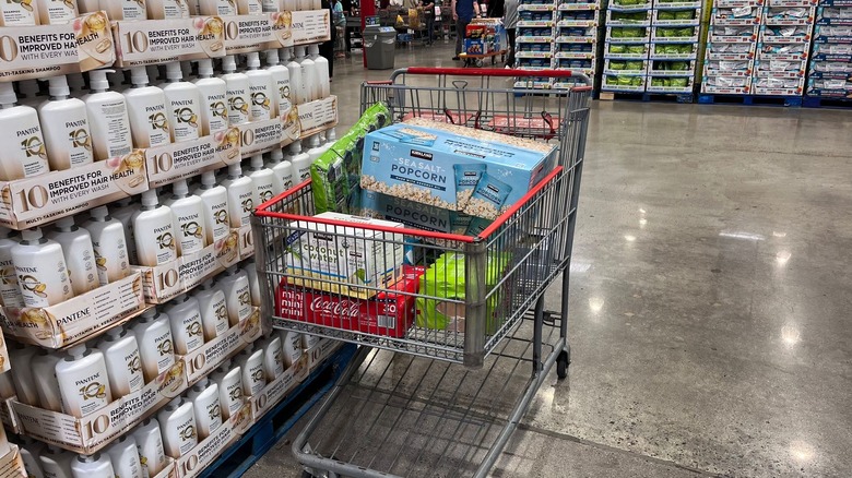 Cart with groceries in Costco
