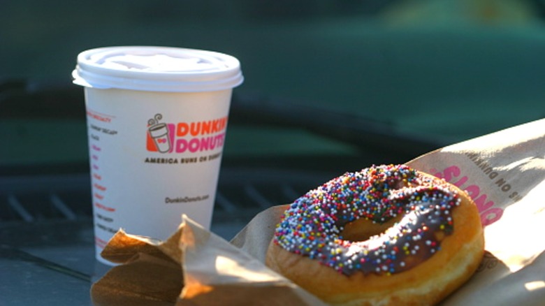 A donut and coffee from Dunkin'.