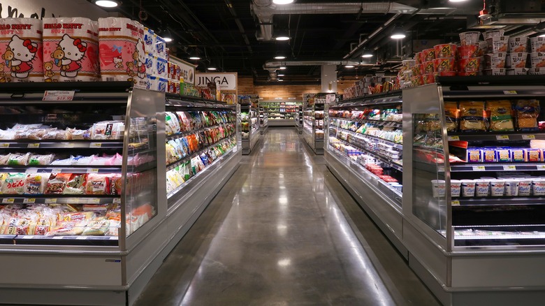An aisle at H Mart, a large Asian supermarket chain