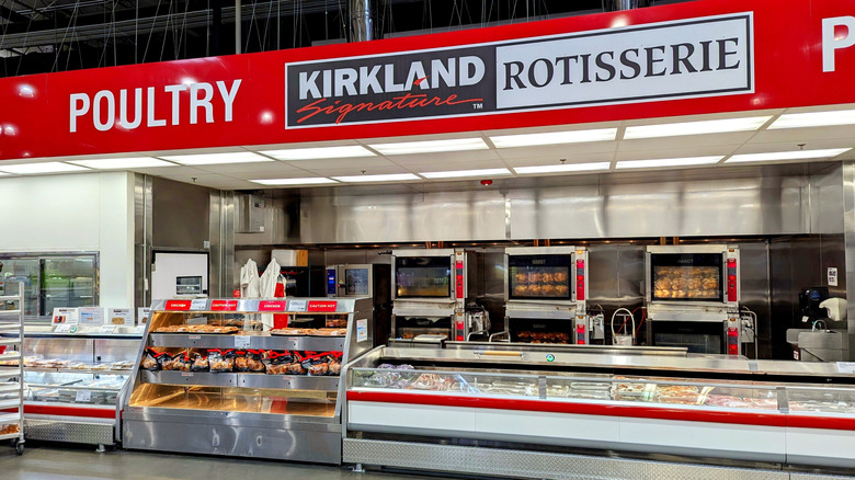 Costco deli and rotisserie section including refrigerated display.