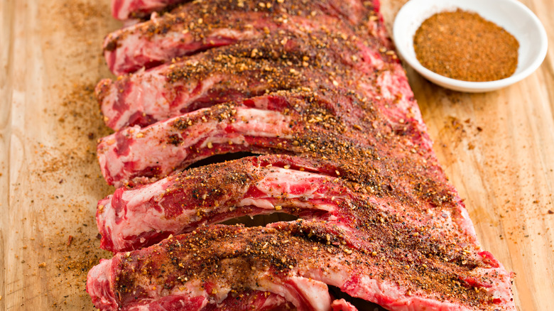 Raw ribs with dry rub