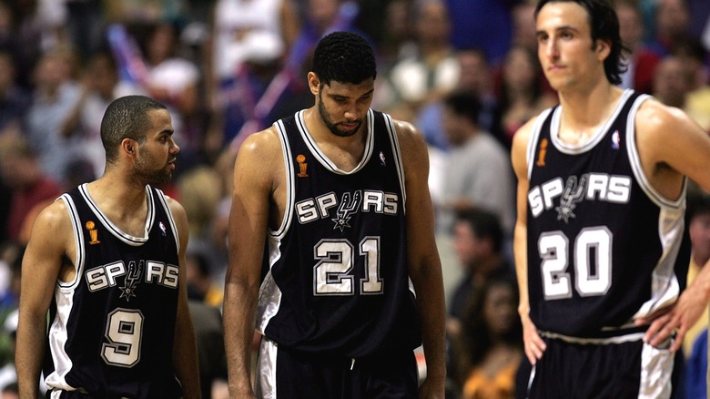 Tony Parker, Tim Duncan, and Manu Ginobili during Spurs game