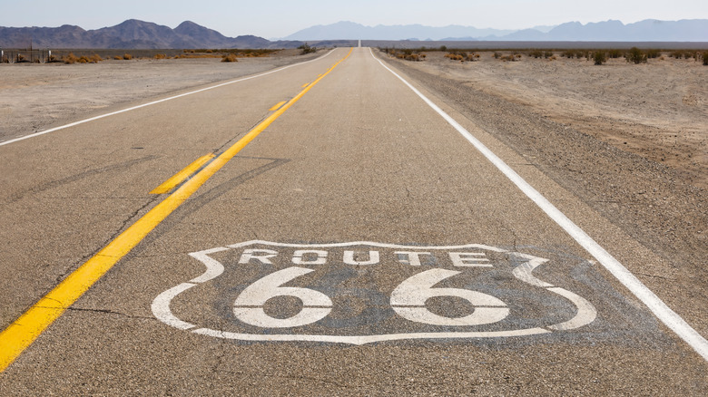 Route 66 painted on asphalt road