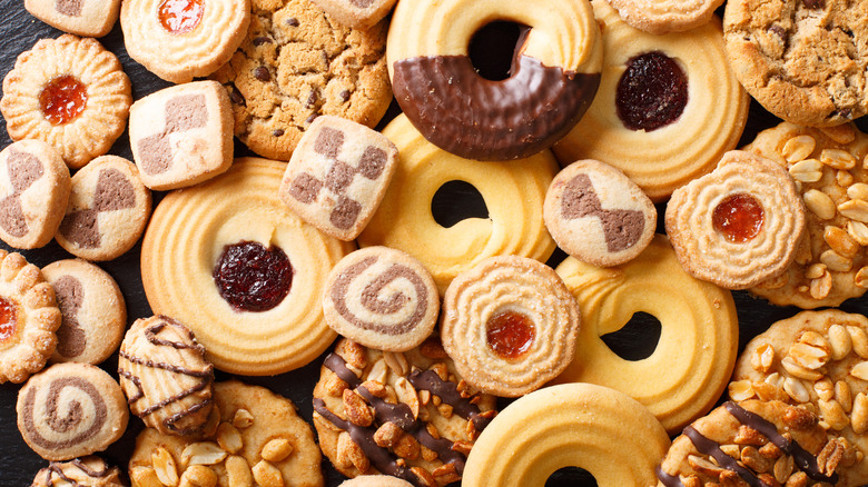 An assortment of festive holiday cookies
