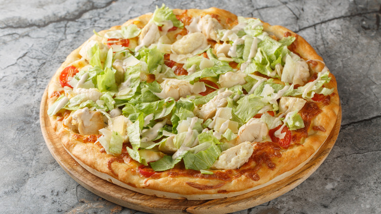 Ready to eat Caesar salad pizza