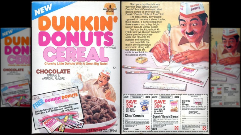 Front and back covers of the 1988 Dunkin' Donuts Cereal box
