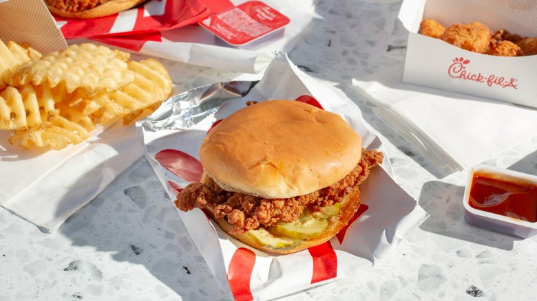 Chick-fil-A combo meal on white table