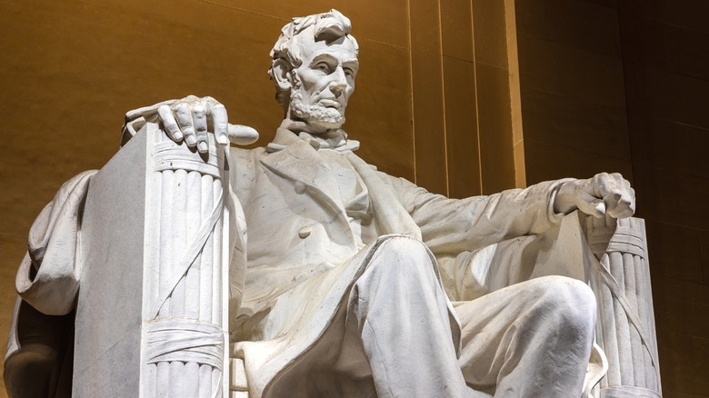 The statue of Abraham Lincoln inside Washington D.C.'s Lincoln Memorial.
