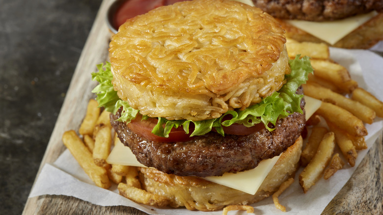 ramen burger with fries