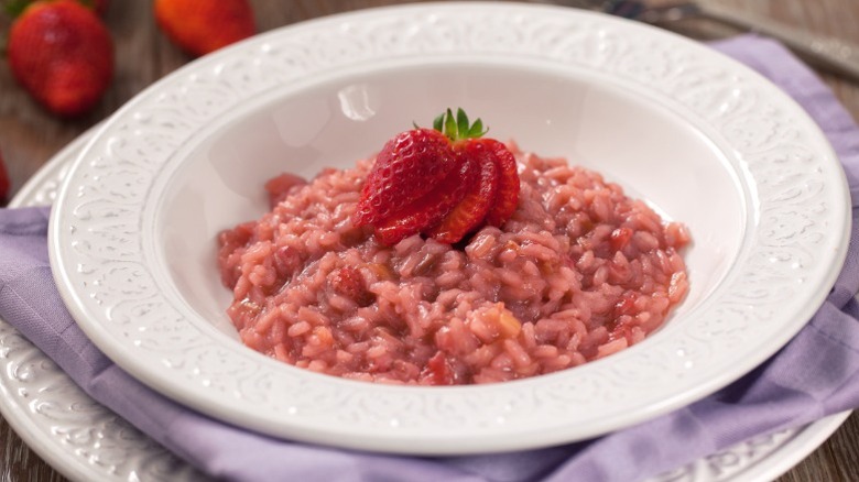 A bowl of strawberry risotto.
