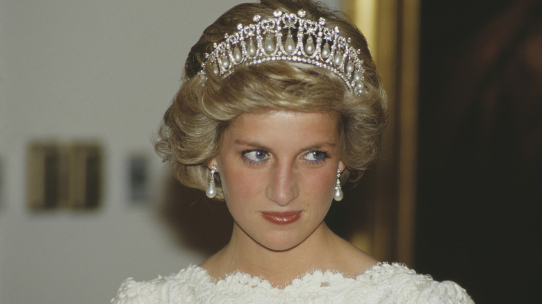 Diana, Princess of Wales attending a dinner at the British Embassy in Washington, DC, November 1985.