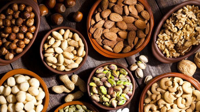 Various bowls of nuts