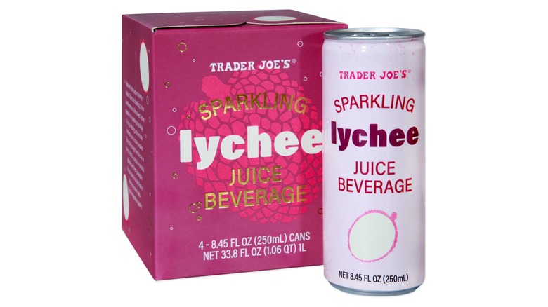 A box and can of Trader Joe's Sparkling Lychee Juice Beverage