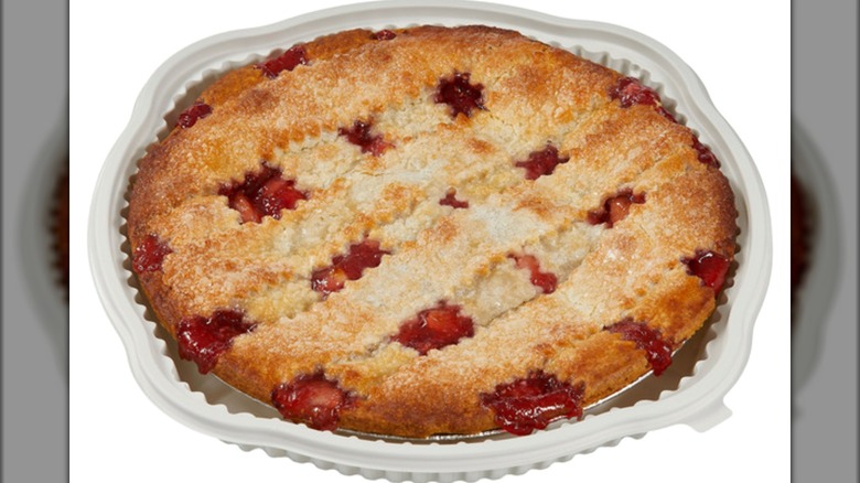 Costco's Apple Berry Pie on a white background.