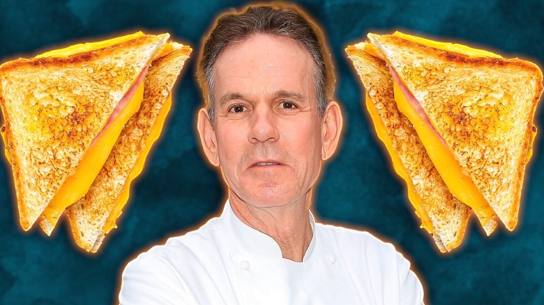 World-renowned chef Thomas Keller framed by grilled cheese.