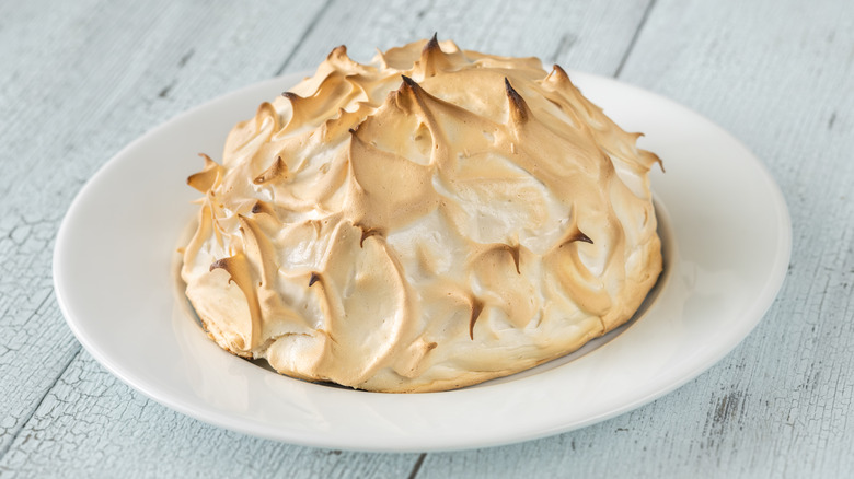 Baked Alaska on white dish