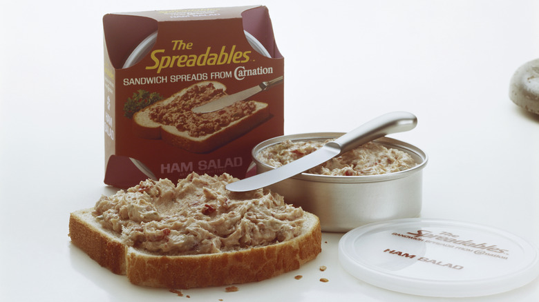 Ham salad spread on bread