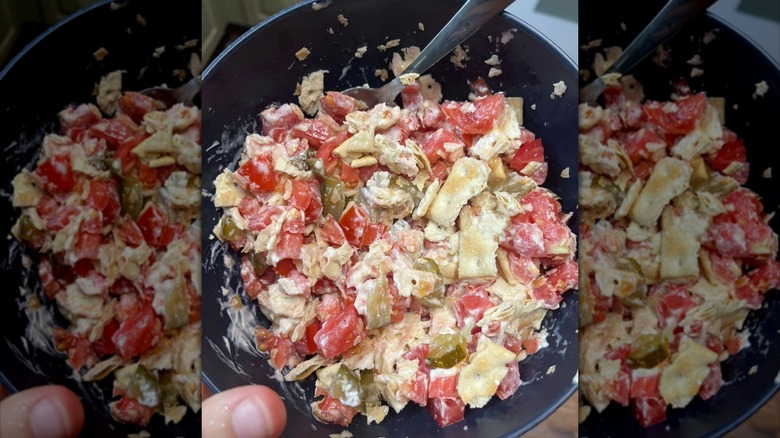Bowl of tomato cracker salad