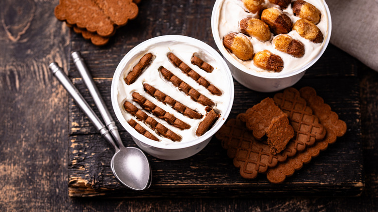 cup with yogurt and cookies pushed into it