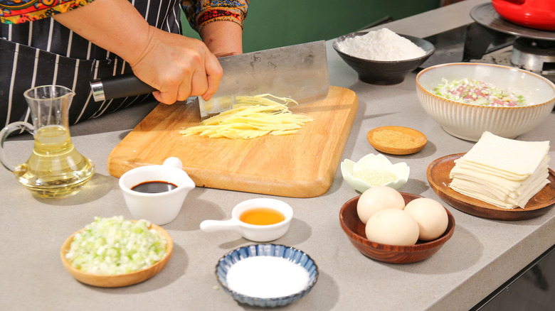ingredients all over countertop surface