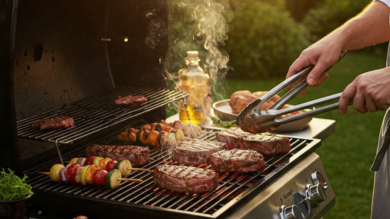 Assorted meats on the grill