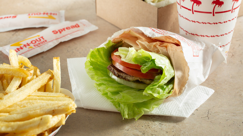 A protein-style burger wrapped in lettuce at In-N-Out