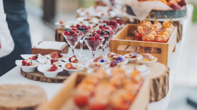 foods set on a buffet table