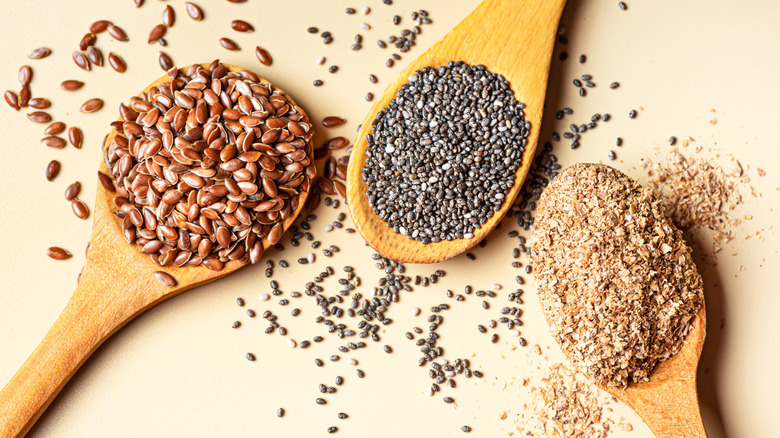 Flaxseeds, chia seeds, and bran