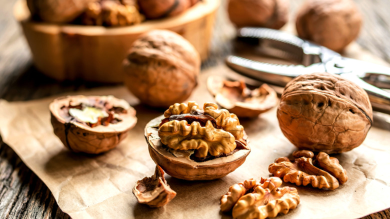 Freshly cracked-open walnuts