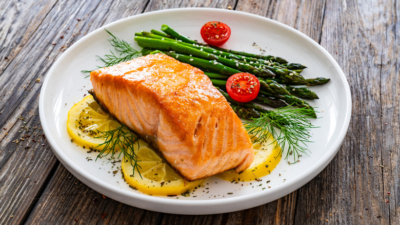 Salmon on a plate with asparagus