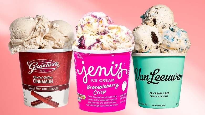 Tubs of Graeter's, Jeni's, and Van Leeuwen ice cream