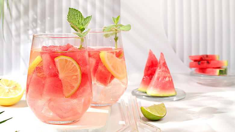 Watermelon cocktail with lime and fresh mint