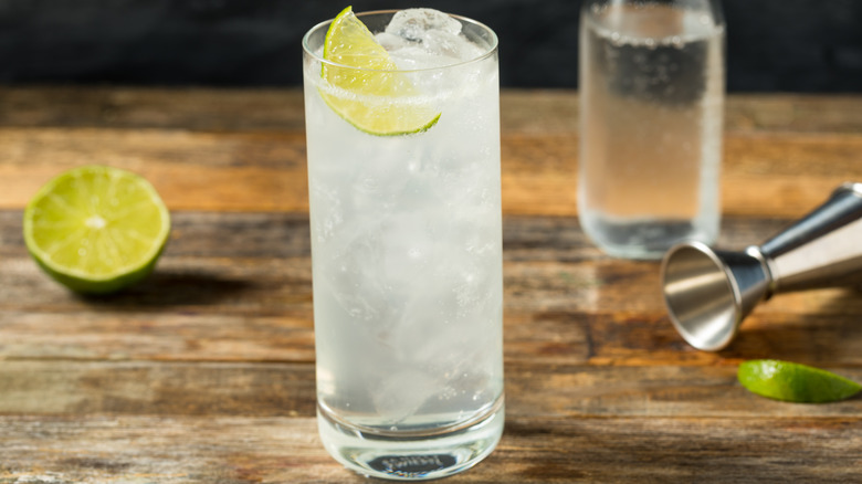 Ranch water cocktail with tequila, lime, and sparkling mineral water