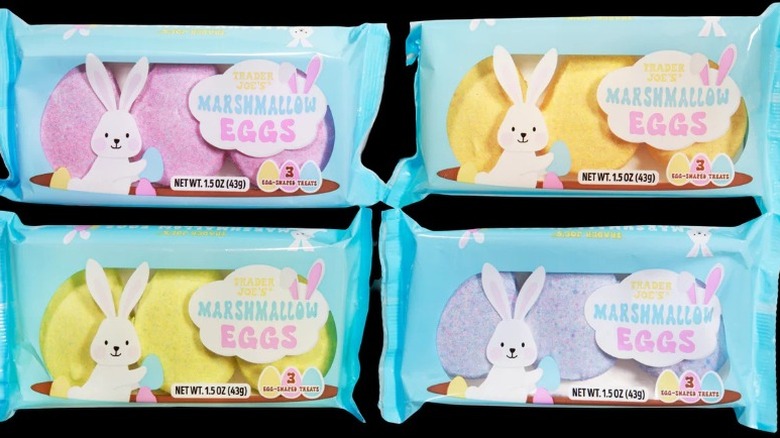four packages of Trader Joe's Marshmallow Eggs