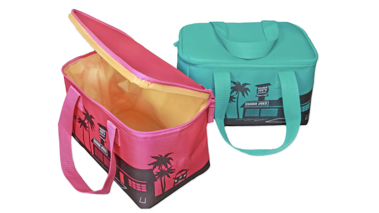 Two Trader Joe's insulated tote bags, one open, one shut.