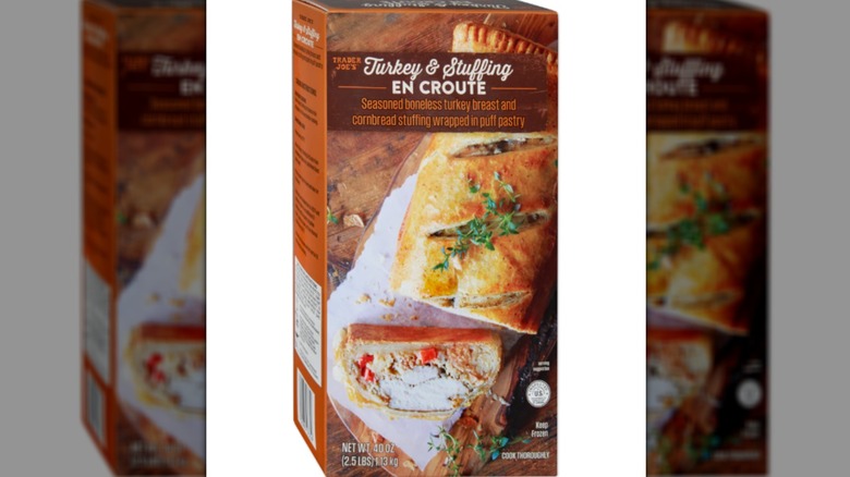 Trader Joe's Turkey & Stuffing En Croute in package on white background