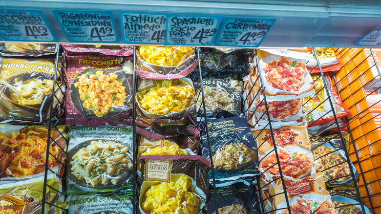 Frozen Trader Joe's products in store freezer.