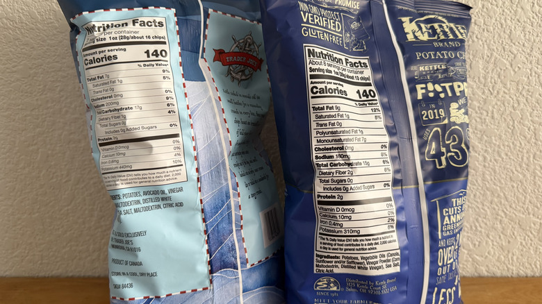 backs of both bags upright on table with nutritional facts visible