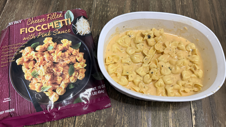 Trader Joe's Cheese Filled Fiocchetti cooked next to package